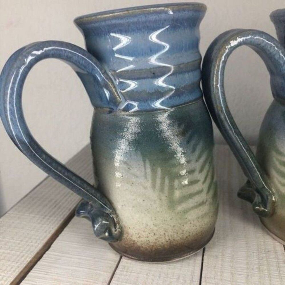Brineys Hand Made Stoneware Pottery Coffe Cup Mug Earth Tones With Leafy Printed